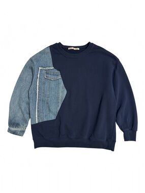 Unique Vintage Reworked Handmade Denim / Crewneck Sweater Navy Womens / Unisex